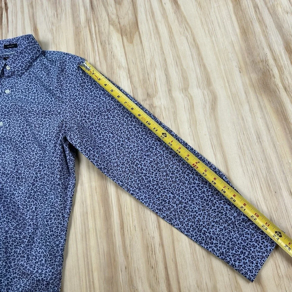 Banana Republic Men's Slim Fit Blue Floral Cotton Shirt M Long Sleeve Non Iron